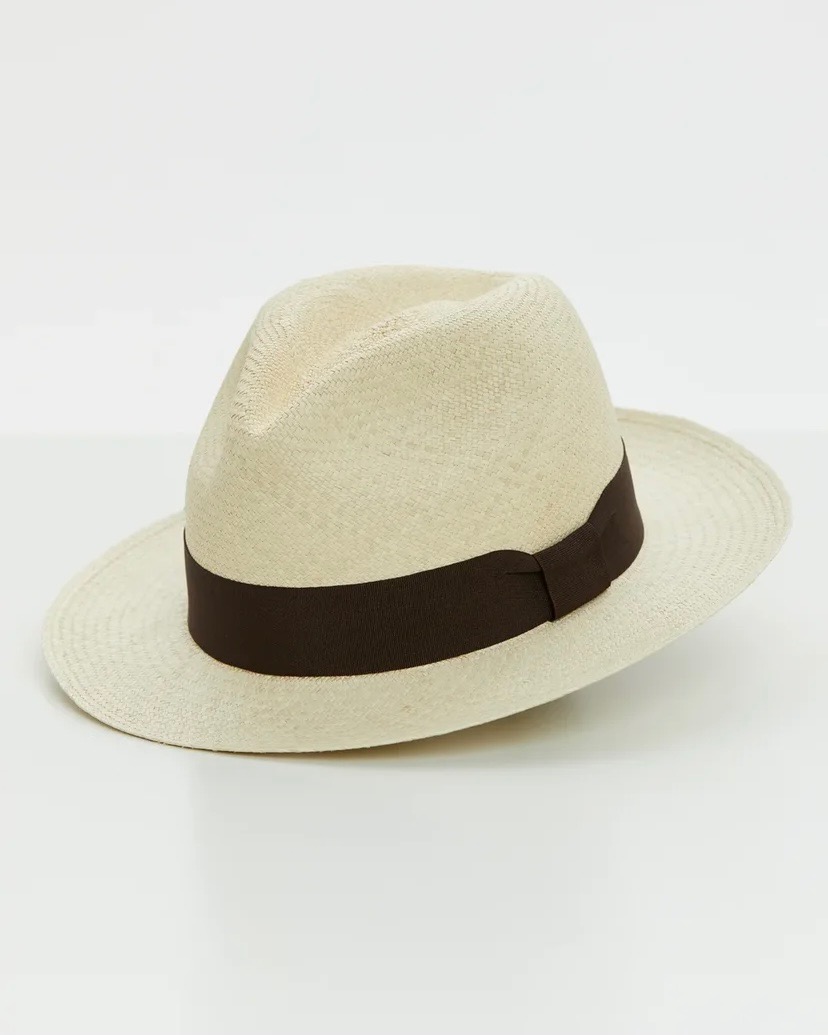 Classic natural color fedora with brown ribbon