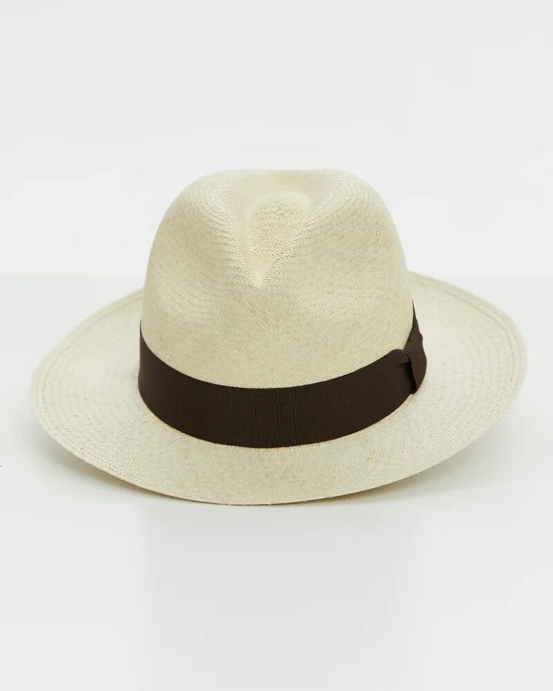 Classic natural color fedora with brown ribbon