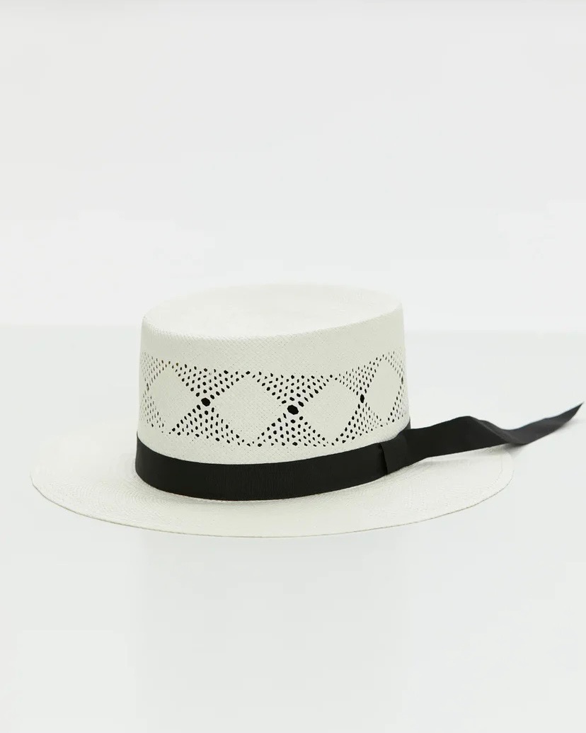 Inca white straw canotier hat