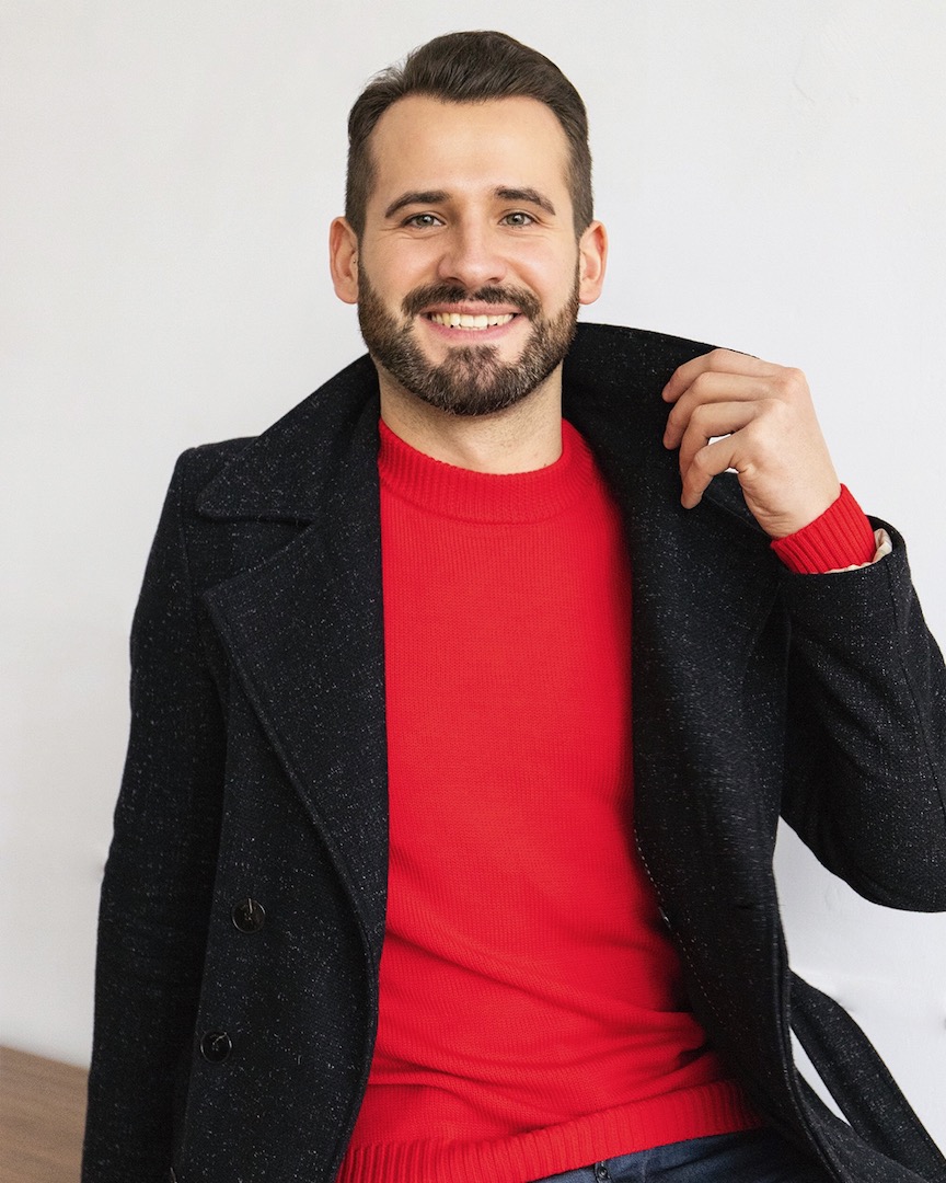 Red sweater for men in 100% Merino Superfine